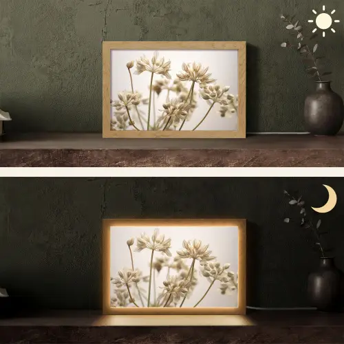 Droogbloemen - Beige - Wit - Planten Light Box met kabel (Tafellamp) klein -sfeer3