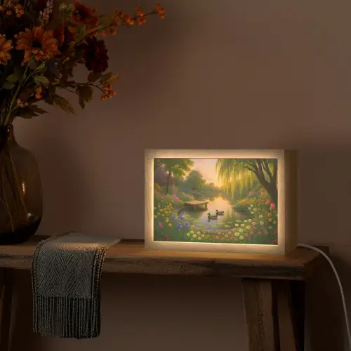 Eenden - Vijver - Bloemen Light Box met kabel (Tafellamp) klein -sfeer4
