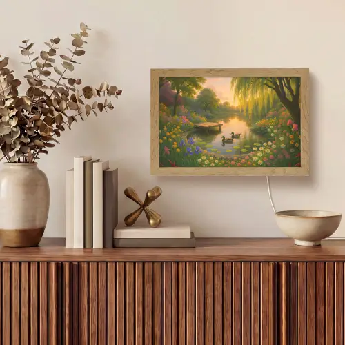 Eenden - Vijver - Bloemen Light Box met kabel (Tafellamp) klein -sfeer2