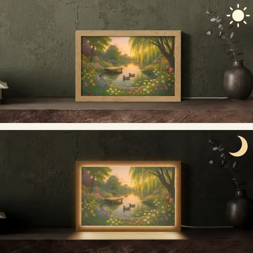 Eenden - Vijver - Bloemen Light Box met kabel (Tafellamp) klein -sfeer3