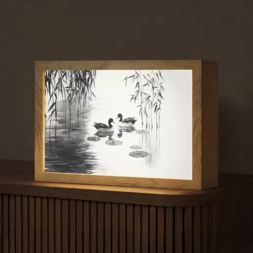 Eenden - Waterlelies - Riet - Zwart Light Box met kabel (Tafellamp) klein -z3d_website