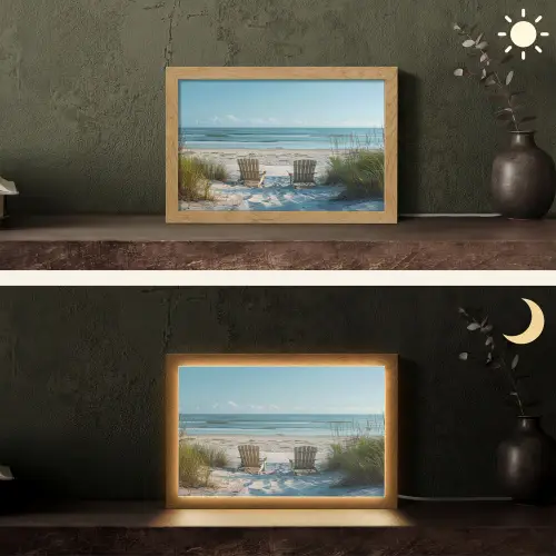 Duinen - Strand - Zee - Zomer Light Box met kabel (Tafellamp) klein -sfeer3