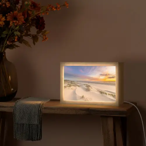 Duinen - Strand - Zonsondergang - Natuur - Zomer Light Box met kabel (Tafellamp) klein -sfeer4