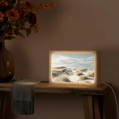 Duinen - Gras - Sporen - Wolken Light Box met kabel (Tafellamp) klein -sfeer4