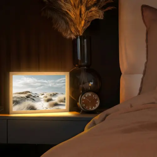 Duinen - Gras - Sporen - Wolken Light Box met kabel (Tafellamp) klein -sfeer1