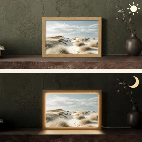 Duinen - Gras - Sporen - Wolken Light Box met kabel (Tafellamp) klein -sfeer3