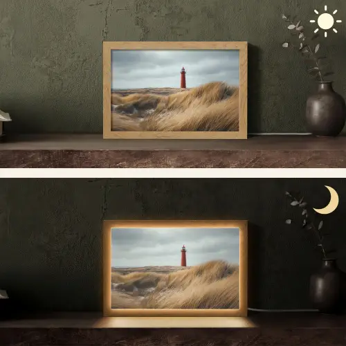 Duinen - Vuurtoren - Rood - Lucht Light Box met kabel (Tafellamp) klein -sfeer3