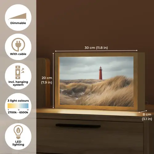 Duinen - Vuurtoren - Rood - Lucht Light Box met kabel (Tafellamp) klein -USP_EN