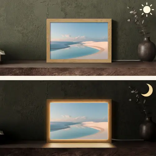 Duinen - Waterplas - Oneindige rust Light Box met kabel (Tafellamp) klein -sfeer3
