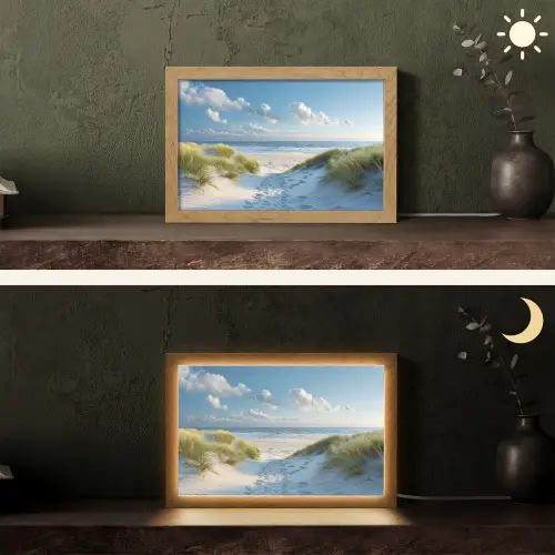 Duinen - Zomer - Zon - Landschap - Zee Light Box met kabel (Tafellamp) klein -sfeer3