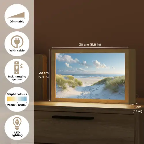 Duinen - Zomer - Zon - Landschap - Zee Light Box met kabel (Tafellamp) klein -USP_EN