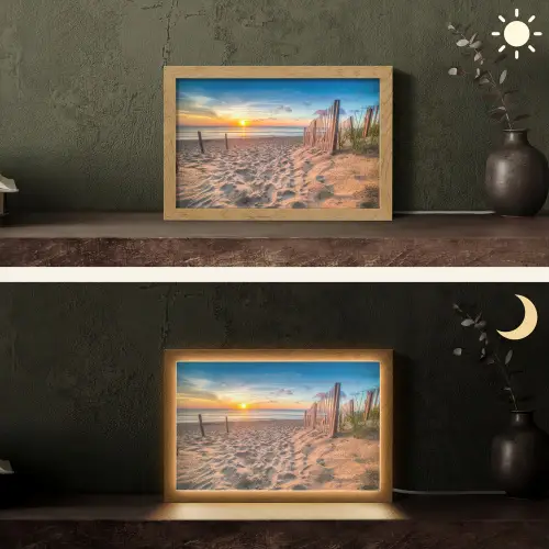 Duinen - Zonsondergang - Strand - Zee - Horizon Light Box met kabel (Tafellamp) klein -sfeer3