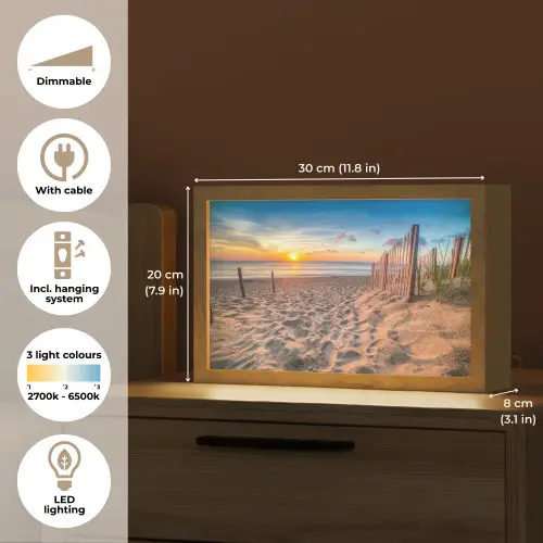 Duinen - Zonsondergang - Strand - Zee - Horizon Light Box met kabel (Tafellamp) klein -USP_EN