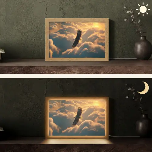 Adelaar - Wolken - Zon Light Box met kabel (Tafellamp) klein -sfeer3