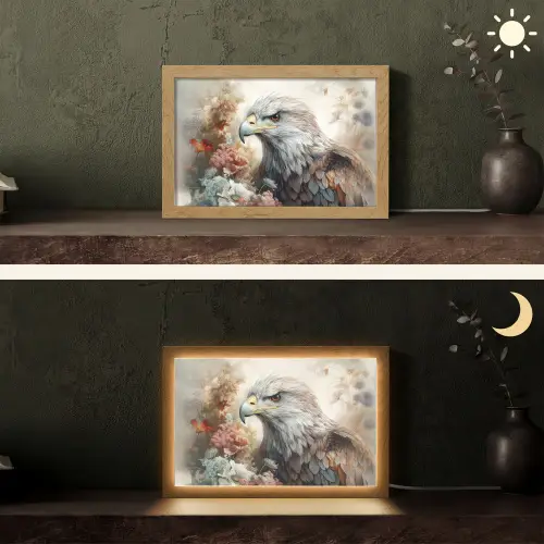Arend - Adelaar - Vogel - Bloemen - Natuur Light Box met kabel (Tafellamp) klein -sfeer3