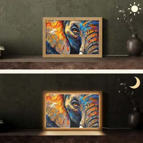 Olifant - Kunst - Dieren Light Box met kabel (Tafellamp) klein -sfeer3