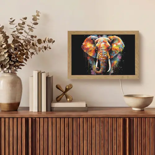 Olifant - Graffiti - Zwart - Dieren - Kleuren Light Box met kabel (Tafellamp) klein -sfeer2