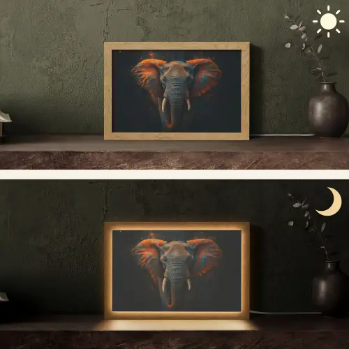 Olifant - Oranje - Oren Light Box met kabel (Tafellamp) klein -sfeer3