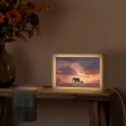 Olifanten - Grasland - Zonsondergang Light Box met kabel (Tafellamp) klein -sfeer4