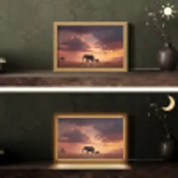 Olifanten - Grasland - Zonsondergang Light Box met kabel (Tafellamp) klein -sfeer3