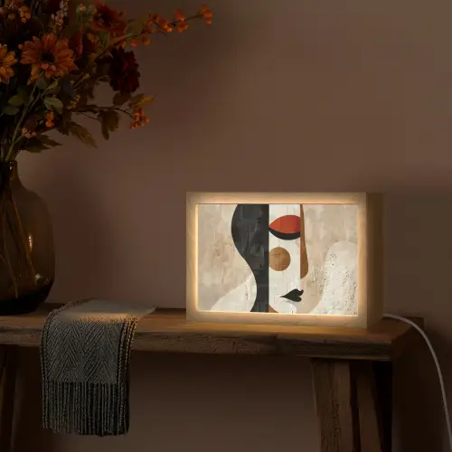 Gezicht - Abstract - Kunst - Vormen Light Box met kabel (Tafellamp) klein -sfeer4