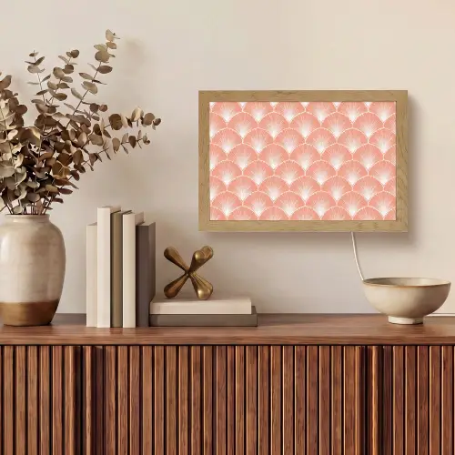 Waaier - Motief - Zalmroze Light Box met kabel (Tafellamp) klein 924 -sfeer2