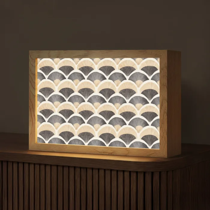 Waaier - Patroon - Zwart - Beige Light Box met kabel (Tafellamp) klein 924 -z3d_website