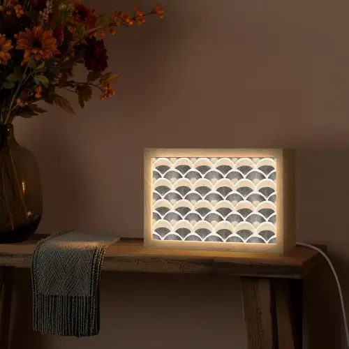Waaier - Patroon - Zwart - Beige Light Box met kabel (Tafellamp) klein 924 -sfeer4