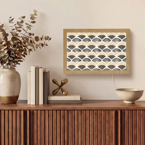 Waaier - Patroon - Zwart - Beige Light Box met kabel (Tafellamp) klein 924 -sfeer2
