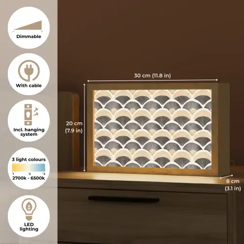 Waaier - Patroon - Zwart - Beige Light Box met kabel (Tafellamp) klein 924 -USP_EN