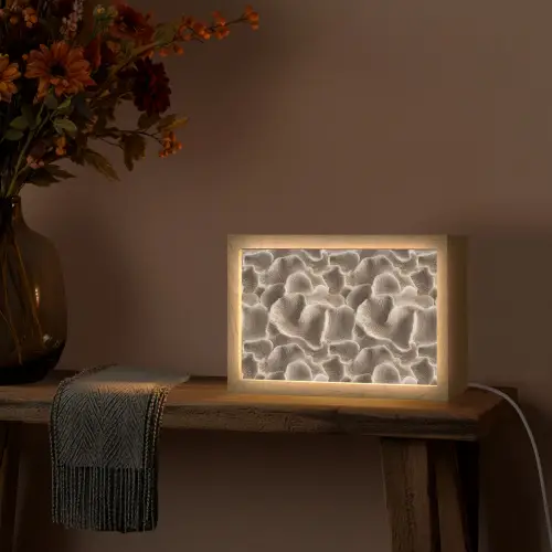 Waaiervorm - Beige - Vezel textuur Light Box met kabel (Tafellamp) klein 924 -sfeer4