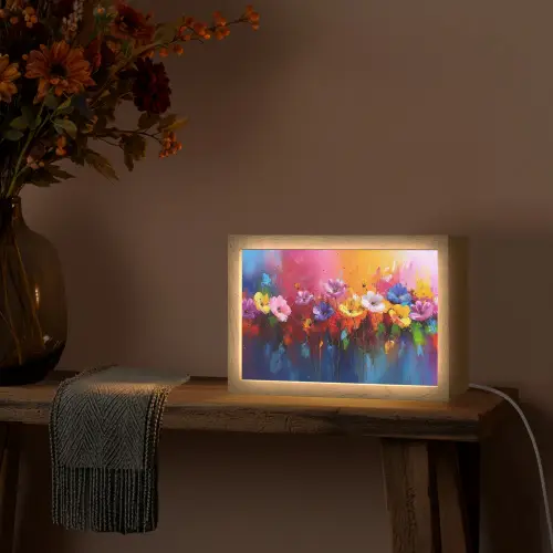 Fantasiebloemen - Verf - Speels Light Box met kabel (Tafellamp) klein -sfeer4