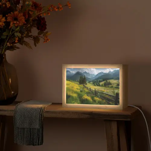 Veld - Hek - Bergen - Bloemen Light Box met kabel (Tafellamp) klein -sfeer4