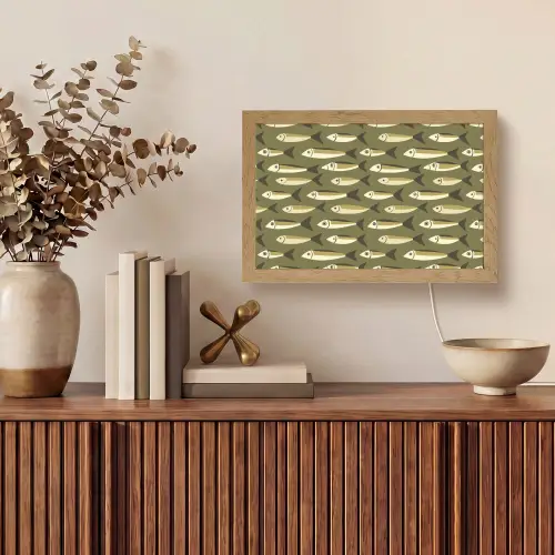 Vis - Patroon - Groen Light Box met kabel (Tafellamp) klein 924 -sfeer2