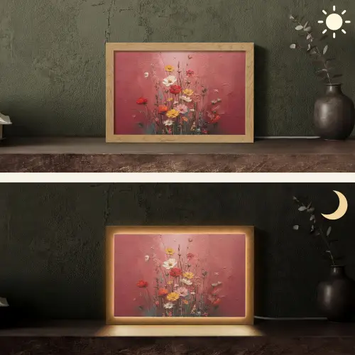 Bloemenboeket - Diepte - Tastbare textuur Light Box met kabel (Tafellamp) klein -sfeer3