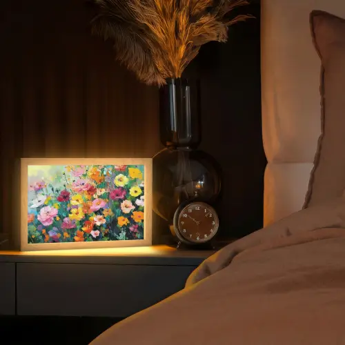 Bloemen explosie - Heldere kleuren - Vrolijk Light Box met kabel (Tafellamp) klein -sfeer1
