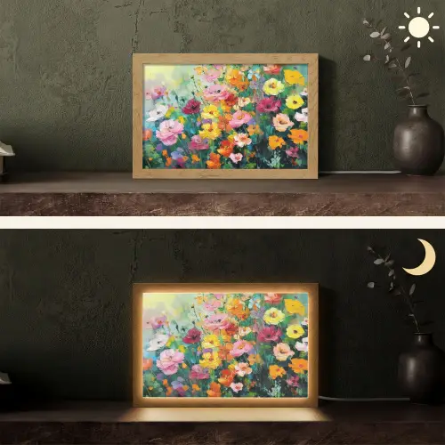 Bloemen explosie - Heldere kleuren - Vrolijk Light Box met kabel (Tafellamp) klein -sfeer3