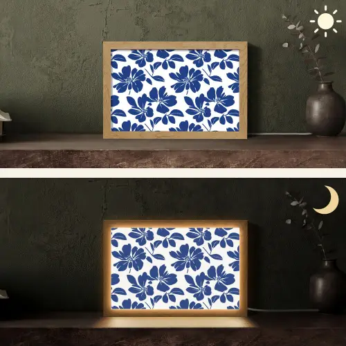 Floraal - Modern - Blauw Light Box met kabel (Tafellamp) klein 924 -sfeer3