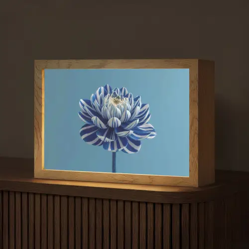 Bloem - Blauw - Bloemblaadjes - Streepjes Light Box met kabel (Tafellamp) klein -z3d_website