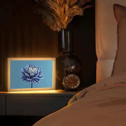 Bloem - Blauw - Bloemblaadjes - Streepjes Light Box met kabel (Tafellamp) klein -sfeer1