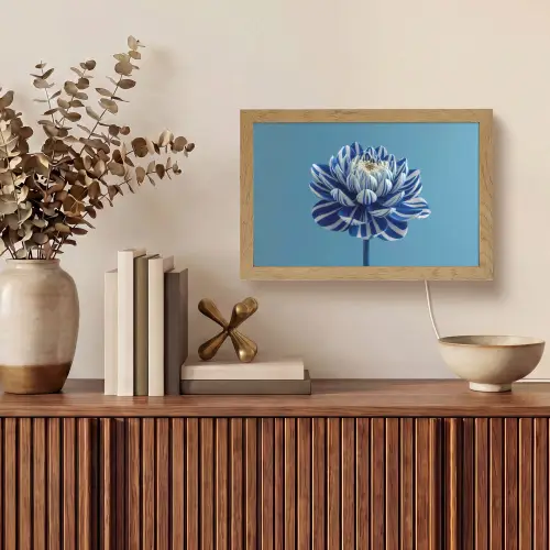 Bloem - Blauw - Bloemblaadjes - Streepjes Light Box met kabel (Tafellamp) klein -sfeer2