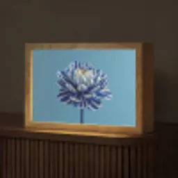 Bloem - Blauw - Bloemblaadjes - Streepjes Light Box met kabel (Tafellamp) klein -z3d_website
