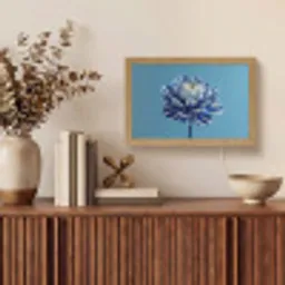 Bloem - Blauw - Bloemblaadjes - Streepjes Light Box met kabel (Tafellamp) klein -sfeer2