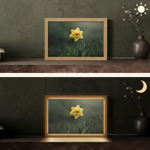 Bloem - Narcis - Gras - Geel Light Box met kabel (Tafellamp) klein -sfeer3