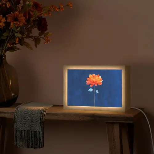 Bloem - Oranje - Bladeren Light Box met kabel (Tafellamp) klein -sfeer4