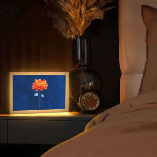 Bloem - Oranje - Bladeren Light Box met kabel (Tafellamp) klein -sfeer1