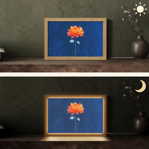 Bloem - Oranje - Bladeren Light Box met kabel (Tafellamp) klein -sfeer3