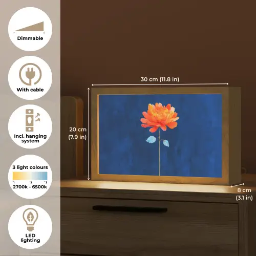 Bloem - Oranje - Bladeren Light Box met kabel (Tafellamp) klein -USP_EN