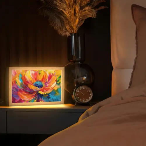 Bloem - Verflook - Modern - Abstract - Kleuren Light Box met kabel (Tafellamp) klein -sfeer1