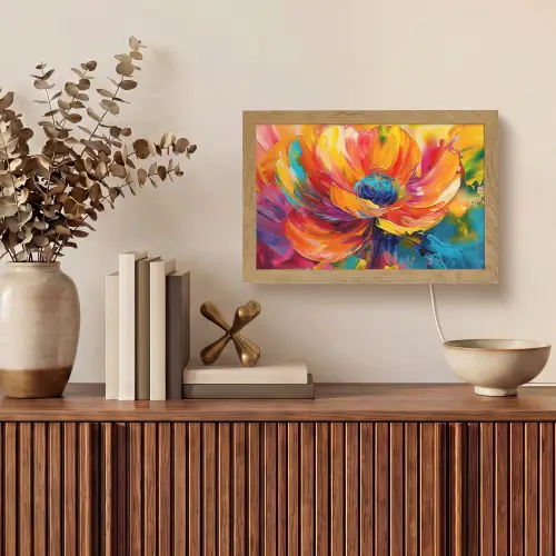 Bloem - Verflook - Modern - Abstract - Kleuren Light Box met kabel (Tafellamp) klein -sfeer2